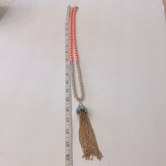 Vintage 70’s beaded long gold tassel pendant necklace crown 👑 style 40”L - Picture 8 of 11